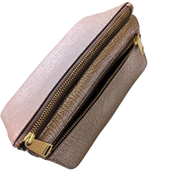Fossil Preston Metallic Leather Flap Clutch, Wallet, snap closure - Picture 3 of 10